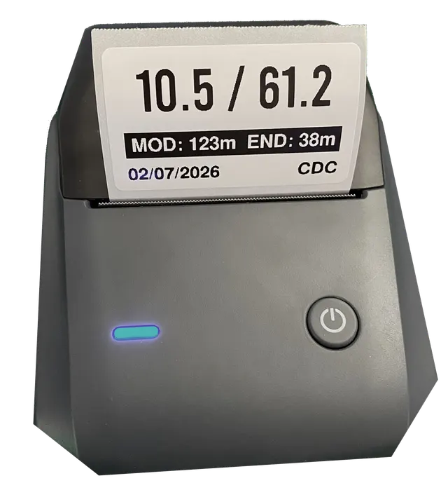 Niimbot B1 printer with a Trimix analysis label